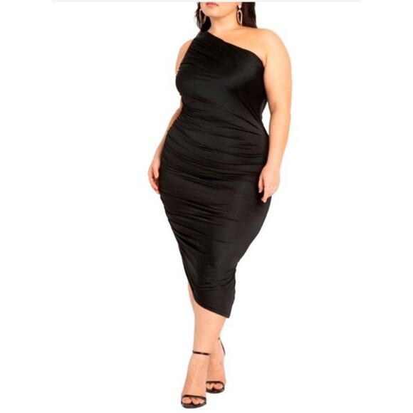 Eloquii Women's Plus Size Ruched One Shoulder Little Black Dress Size 18 - Picture 1 of 10